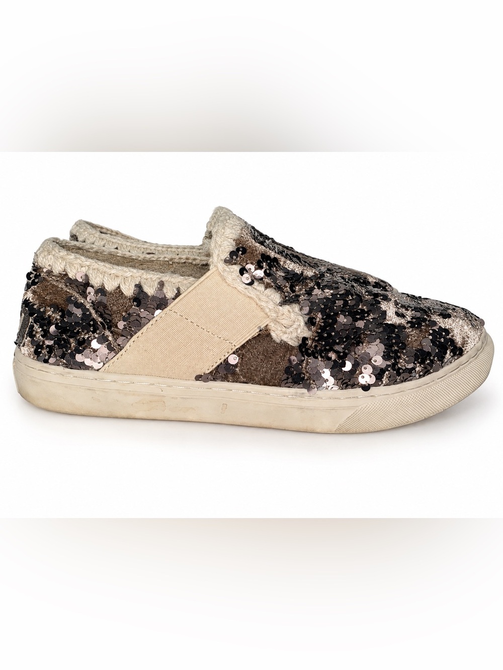 Mou Brown Sequin Velour Sheepskin Sneaker Size 8